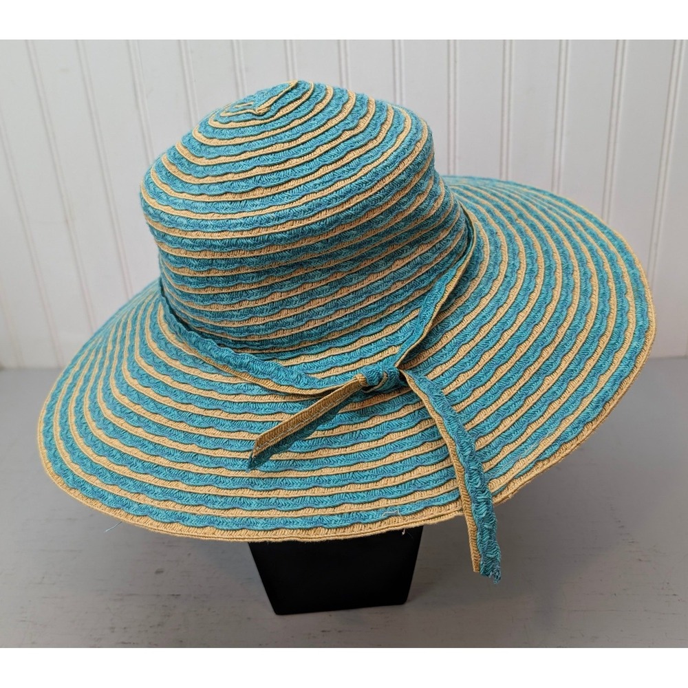 Cappelli Straworld Striped Wide Brim Sun Hat Turquoise One Size Cottage Beach
